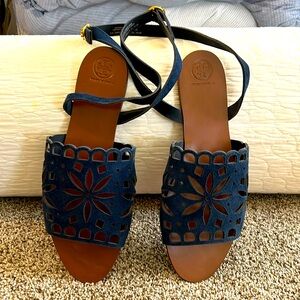 Tory Burch navy blue leather sandals